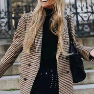 Women'S Blazers & Suit Jackets Solid Double Breasted Suit Long Sleeve Work 0Ffice Cardigan Vintage Plaid Print Blazer Lapel Slim Coat