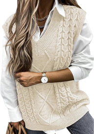 Women V Neck Sleeveless Oversized Sweater Vest Casual Loose Cable Knit Sweaters Tank Pullover Fall Winter Outfits