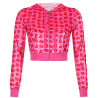 Women Pink Heart Print Velvet Crop