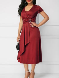 Women’s Solid V‑Neck Asymmetric-Hem Midi Dress
