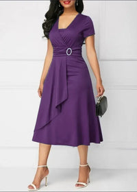 Women’s Solid V‑Neck Asymmetric-Hem Midi Dress