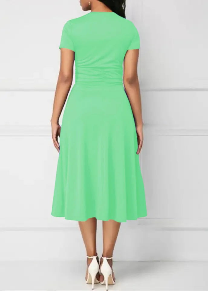 Women’s Solid V‑Neck Asymmetric-Hem Midi Dress