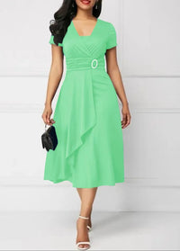 Women’s Solid V‑Neck Asymmetric-Hem Midi Dress
