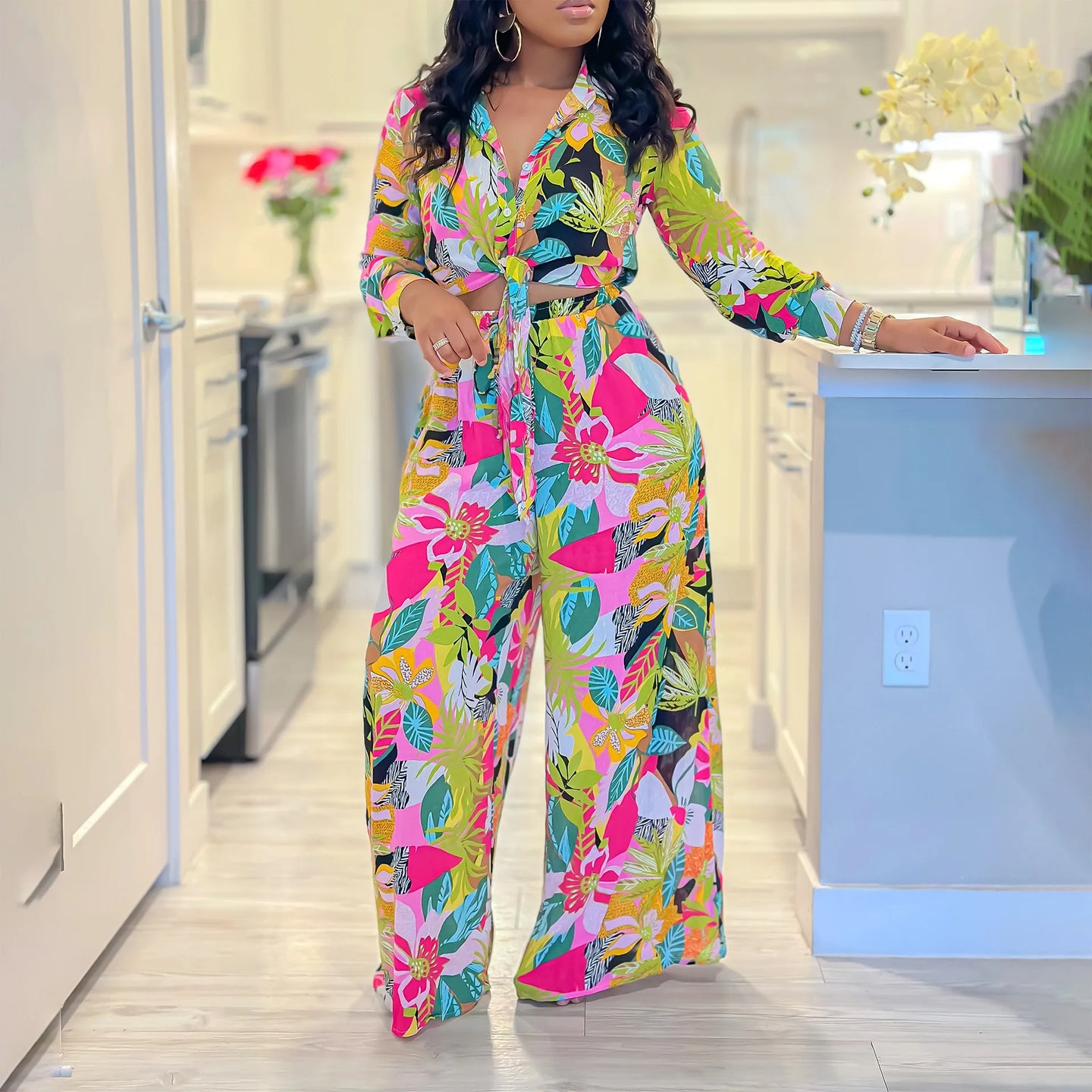 Spring Summer New Long Sleeved Printed Suit