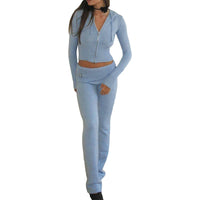 Women 2 Piece Outfits Zip Up Crop Jacket Pants Loungewear