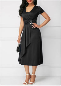 Women’s Solid V‑Neck Asymmetric-Hem Midi Dress