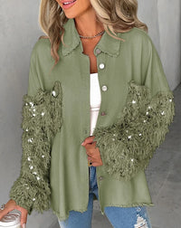 Women's Top Contrast Sequin Tassel Design