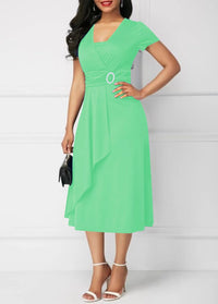 Women’s Solid V‑Neck Asymmetric-Hem Midi Dress