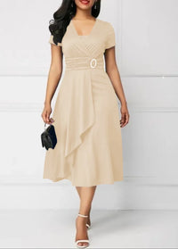 Women’s Solid V‑Neck Asymmetric-Hem Midi Dress