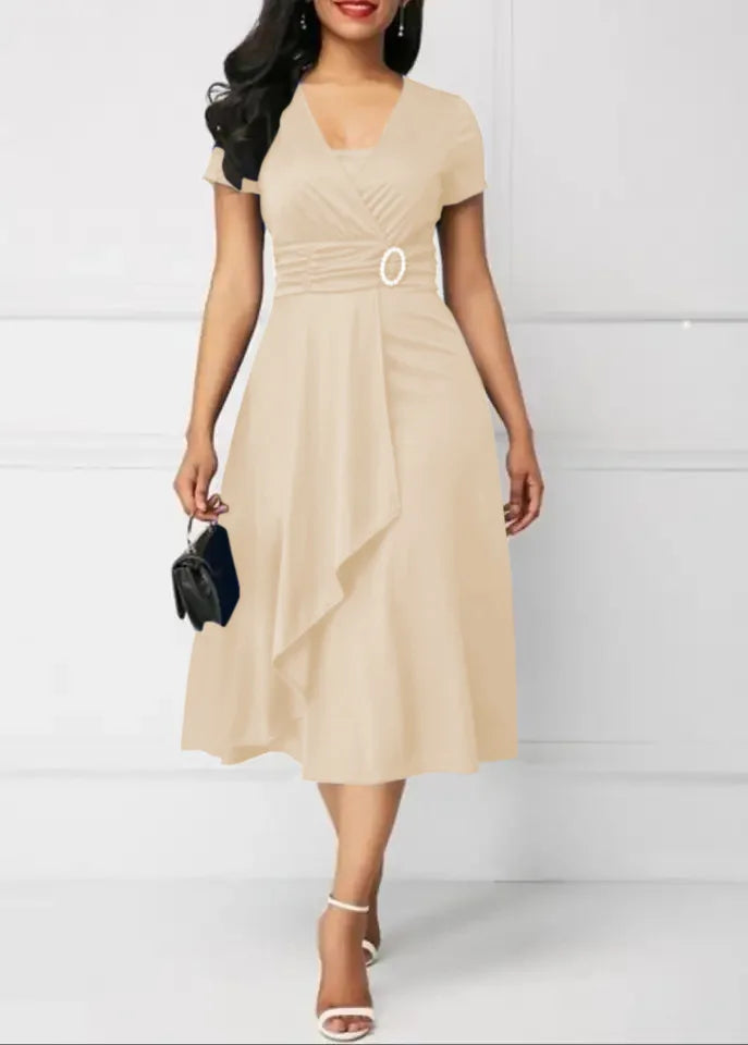 Women’s Solid V‑Neck Asymmetric-Hem Midi Dress