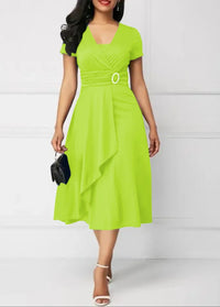 Women’s Solid V‑Neck Asymmetric-Hem Midi Dress