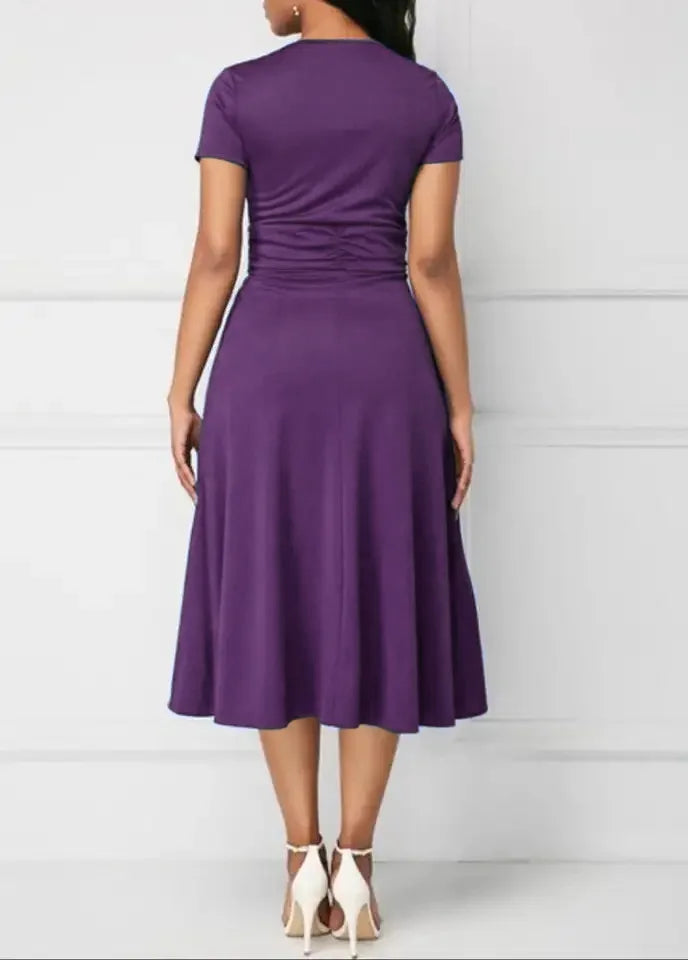 Women’s Solid V‑Neck Asymmetric-Hem Midi Dress