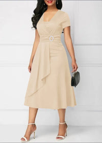 Women’s Solid V‑Neck Asymmetric-Hem Midi Dress
