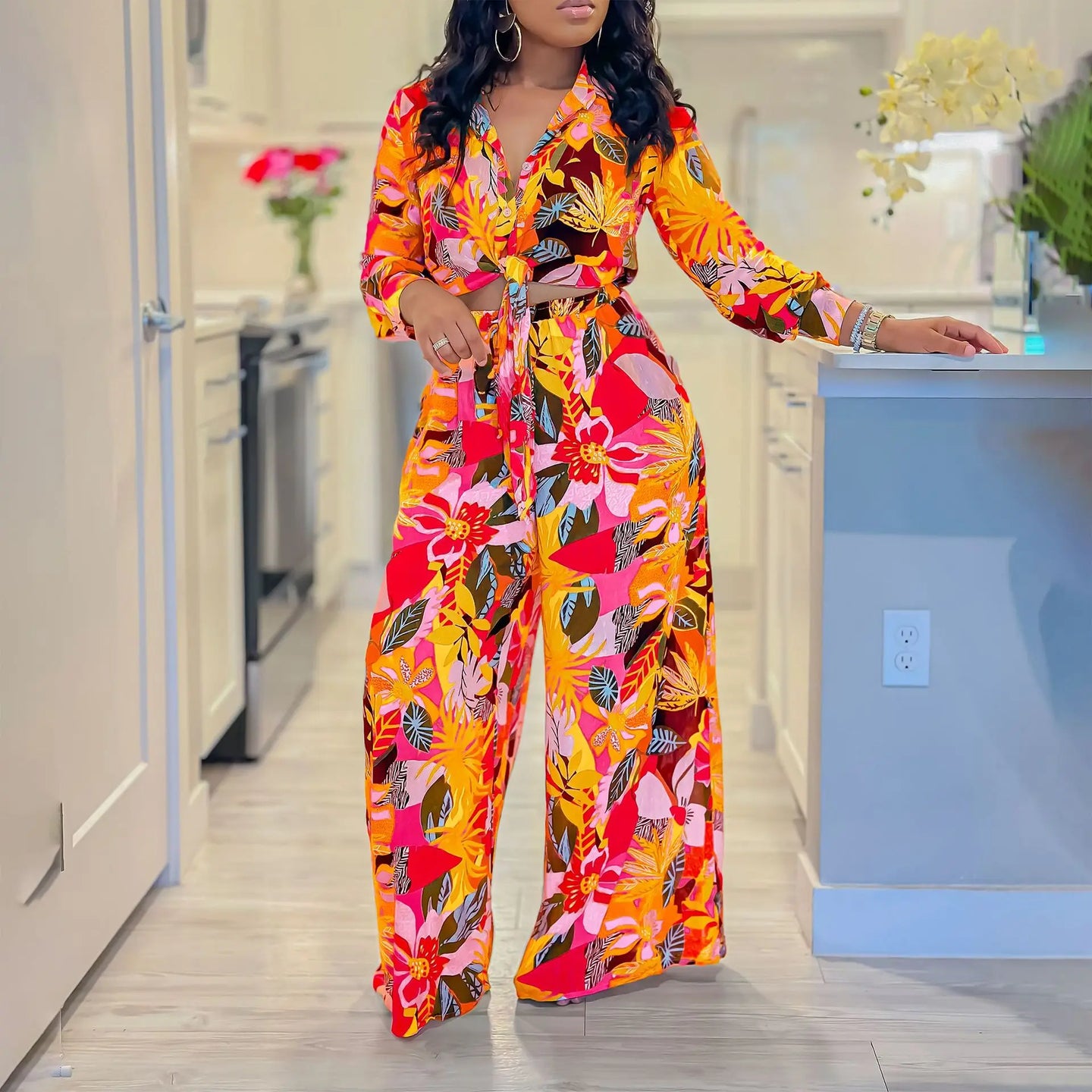 Spring Summer New Long Sleeved Printed Suit