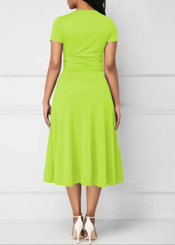 Women’s Solid V‑Neck Asymmetric-Hem Midi Dress