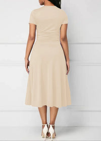 Women’s Solid V‑Neck Asymmetric-Hem Midi Dress