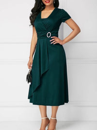 Women’s Solid V‑Neck Asymmetric-Hem Midi Dress