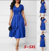 Women’s Solid V‑Neck Asymmetric-Hem Midi Dress