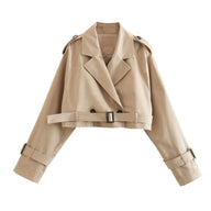 Women Belt Cropped Trench Spring Jacket