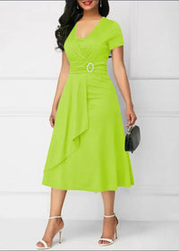 Women’s Solid V‑Neck Asymmetric-Hem Midi Dress