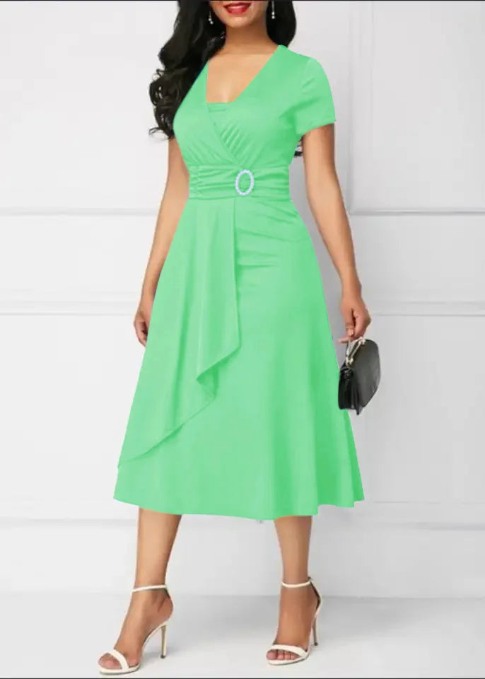 Women’s Solid V‑Neck Asymmetric-Hem Midi Dress