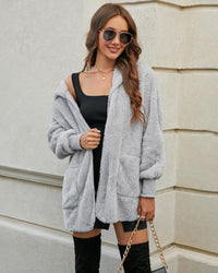 Womens Cardigan 2025 Winter Oversized Open Front Fleece Hooded Draped Pockets Jacket Coats