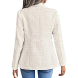 Women'S Blazers Tweed Plaid Blazer Jacket Fashion Business Casual Lapel Elegant Coat with Pockets (Beige,S)