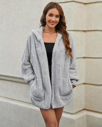 Womens Cardigan 2025 Winter Oversized Open Front Fleece Hooded Draped Pockets Jacket Coats