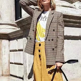 Women'S Blazers & Suit Jackets Solid Double Breasted Suit Long Sleeve Work 0Ffice Cardigan Vintage Plaid Print Blazer Lapel Slim Coat