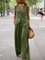 2-piece outfit with long sleeve blouse and pants