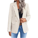Women'S Blazers Tweed Plaid Blazer Jacket Fashion Business Casual Lapel Elegant Coat with Pockets (Beige,S)