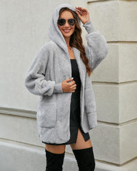 Womens Cardigan 2025 Winter Oversized Open Front Fleece Hooded Draped Pockets Jacket Coats