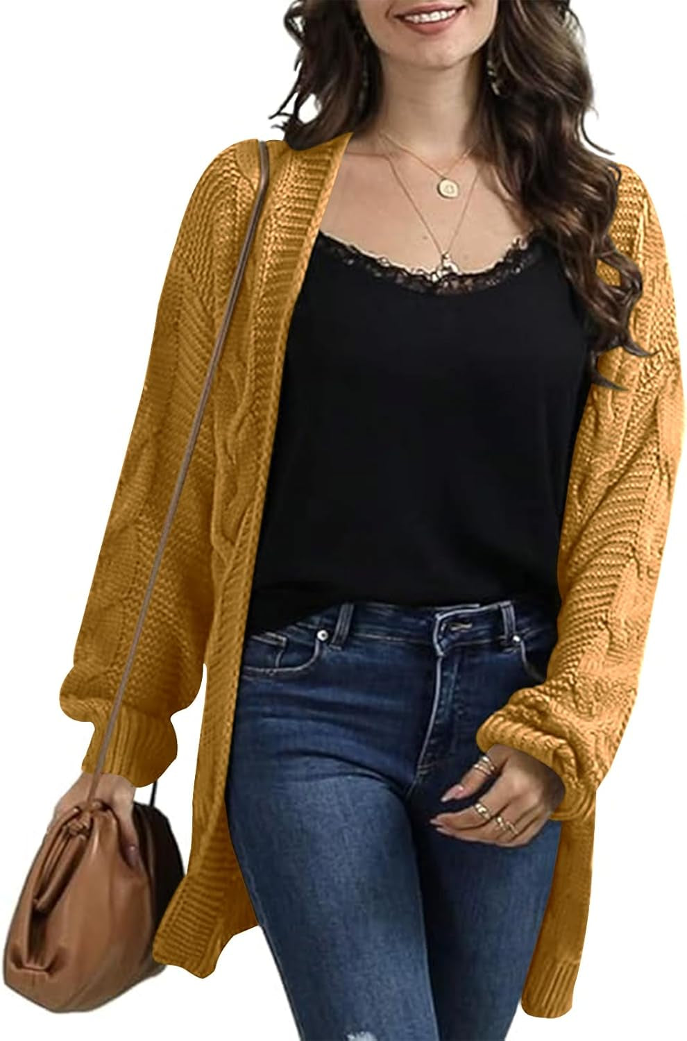 Womens Oversized Chunky Open Front Cardigan Sweaters Cable Knit Long Sleeve Cardigans Outwear Coats