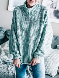 Women'S Turtleneck Sweaters Slouchy Batwing Sleeve Chunky Knit Oversized Pullover Tops