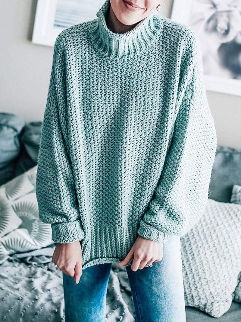 Women'S Turtleneck Sweaters Slouchy Batwing Sleeve Chunky Knit Oversized Pullover Tops