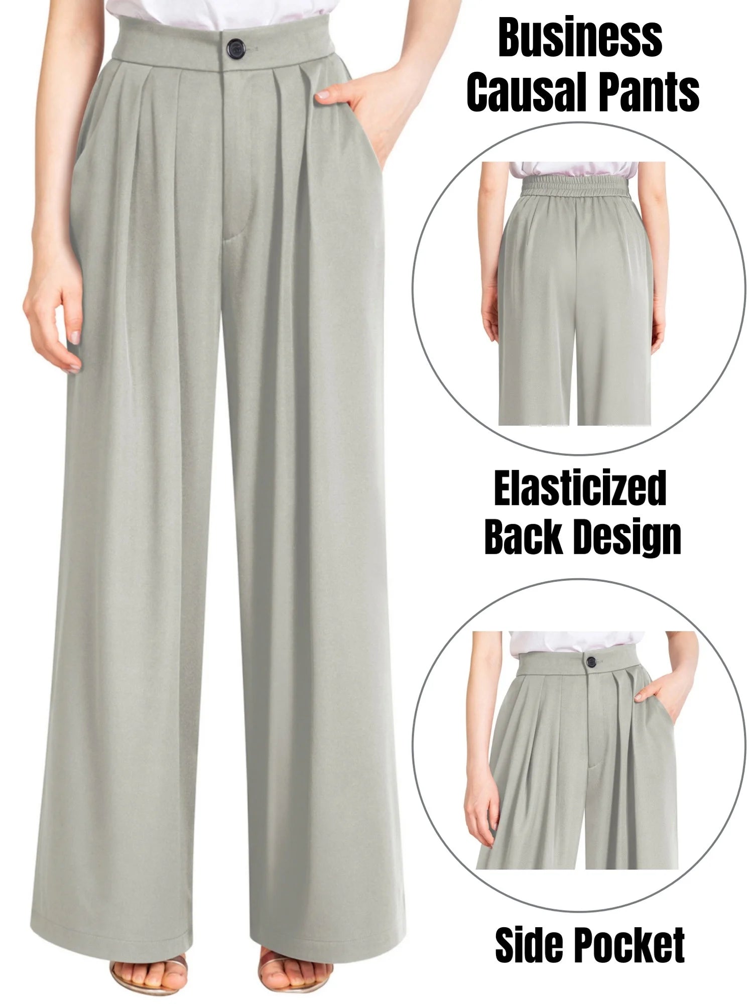 Pants for Women High Waist Straight Leg Pant Business Office Wide Leg Trousers Casual Loose Flare Bell Bottoms Gray Pull on Pants with Pocket Clothes Size XXL
