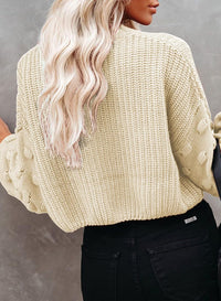 Womens Fall and Winter Fashion Sweater 2022 Crewneck Pom Pom Long Sleeve Chunky Knit Pullover Sweater Oversized Batwing Sleeve Loose Jumper Tops (Apricot, Large)