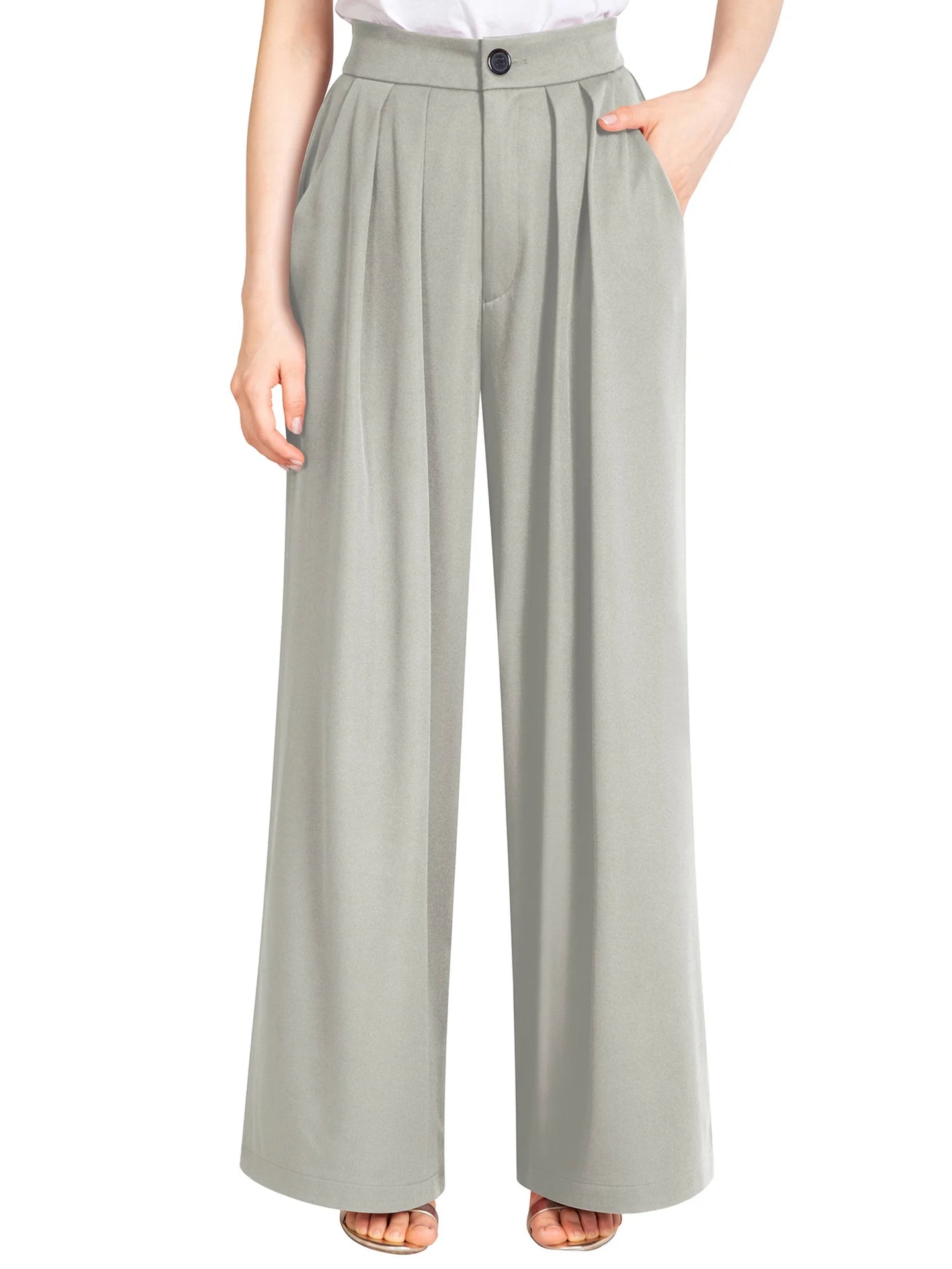 Pants for Women High Waist Straight Leg Pant Business Office Wide Leg Trousers Casual Loose Flare Bell Bottoms Gray Pull on Pants with Pocket Clothes Size XXL