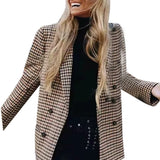 Women'S Blazers & Suit Jackets Solid Double Breasted Suit Long Sleeve Work 0Ffice Cardigan Vintage Plaid Print Blazer Lapel Slim Coat
