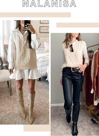 Women V Neck Sleeveless Oversized Sweater Vest Casual Loose Cable Knit Sweaters Tank Pullover Fall Winter Outfits