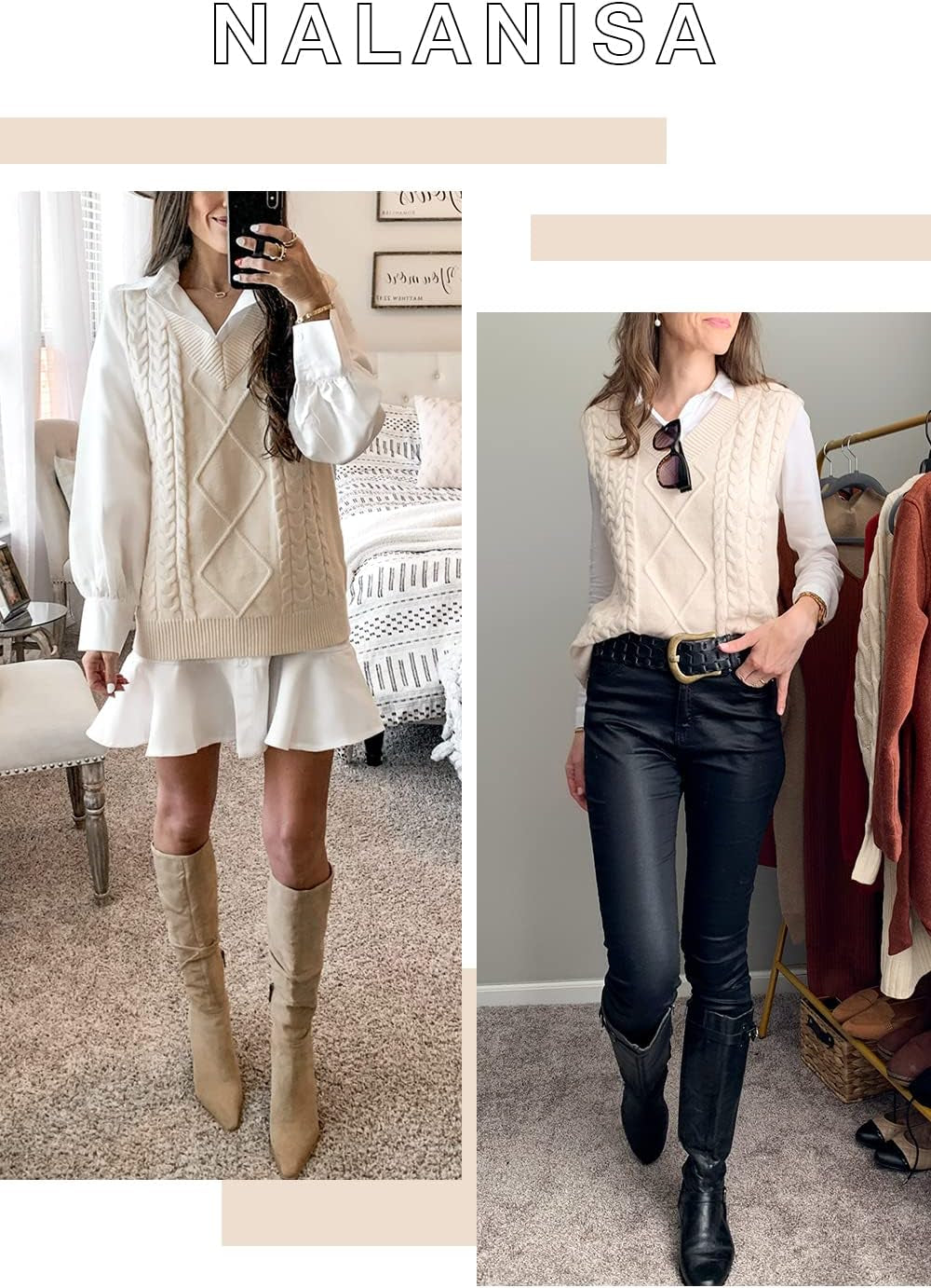 Women V Neck Sleeveless Oversized Sweater Vest Casual Loose Cable Knit Sweaters Tank Pullover Fall Winter Outfits