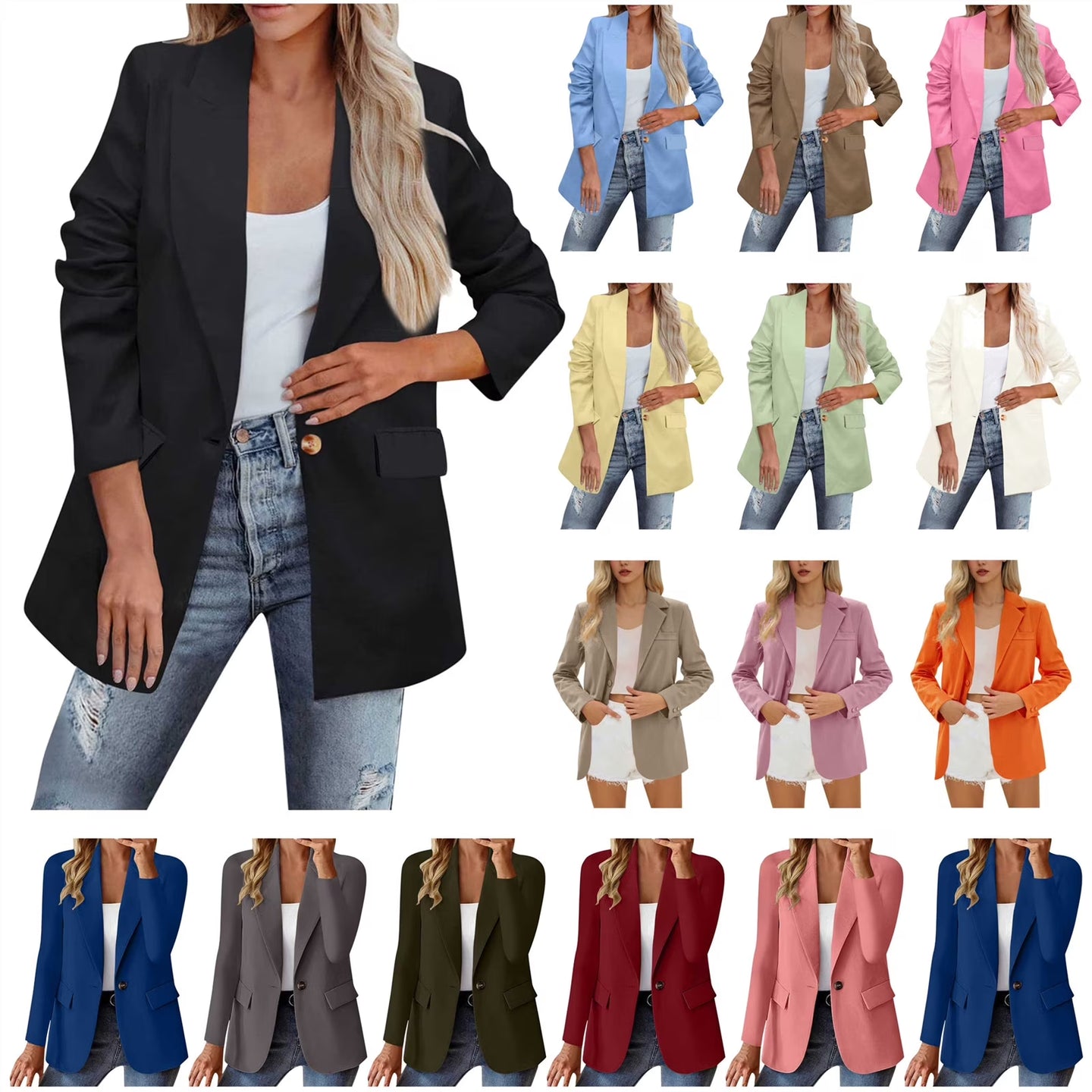 Blazer Jackets for Women plus Size Casual Open Front Suit Coats Long Sleeve Lapel Collar Work Office Cardigans, Green, XXXL