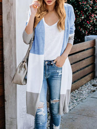 Lovaru Womens Boho Open Front Cardigan Colorblock Long Sleeve Loose Knit Lightweight Sweaters