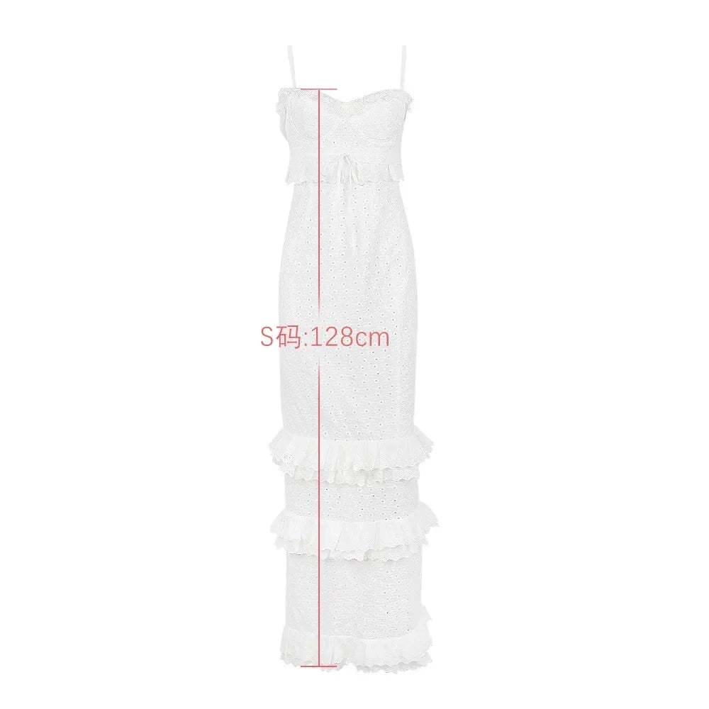 Back view of Oligai white midi dress
