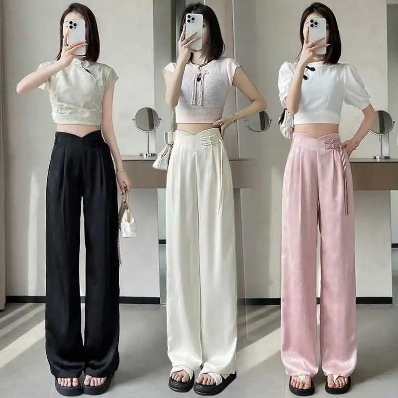 Back view satin jacquard pants