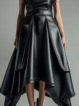 Black flowy leather skirt with sleek design