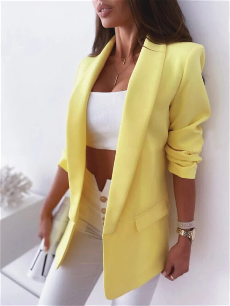 Bold red blazer outfit front view