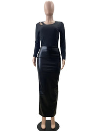 Elastic waistband long skirt back view