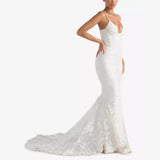 Elegant floral lace wedding dress side