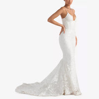 Elegant floral lace wedding dress side